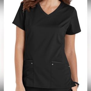 Healing Hands Purple Label Juliet V-Neck Knit Panel Scrub Top in Black